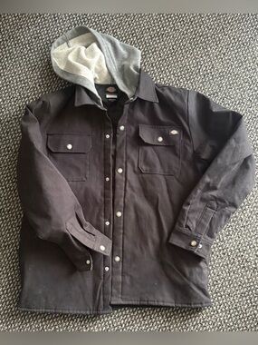 Dickies Jacket Teen XL 16Relaxed Fit Hooded Quilted Lined Canvas Work Coat Black